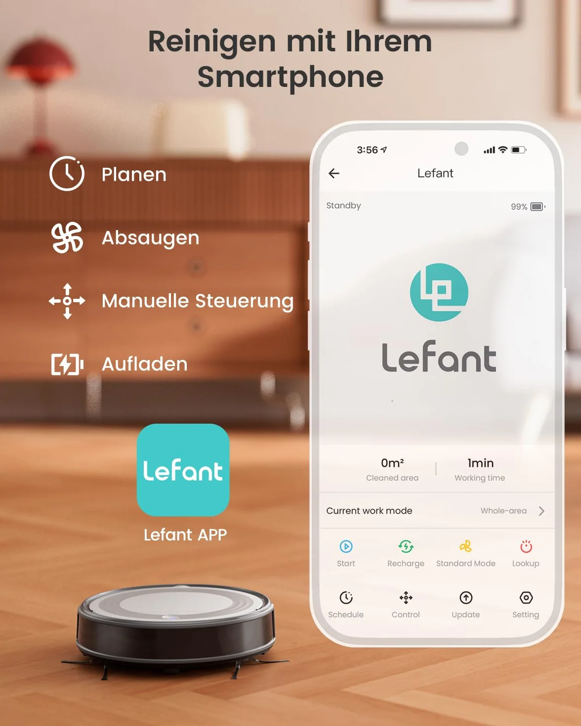 LEFANT Robot odkurzający M310G, 4500Pa, z precyzyjną nawigacją PSD, czas pracy 180 min, filtr HEPA, bezprzewodowy odkurzacz bez funkcji wycierania, idealny do sierści zwierząt, dywanów i twardych