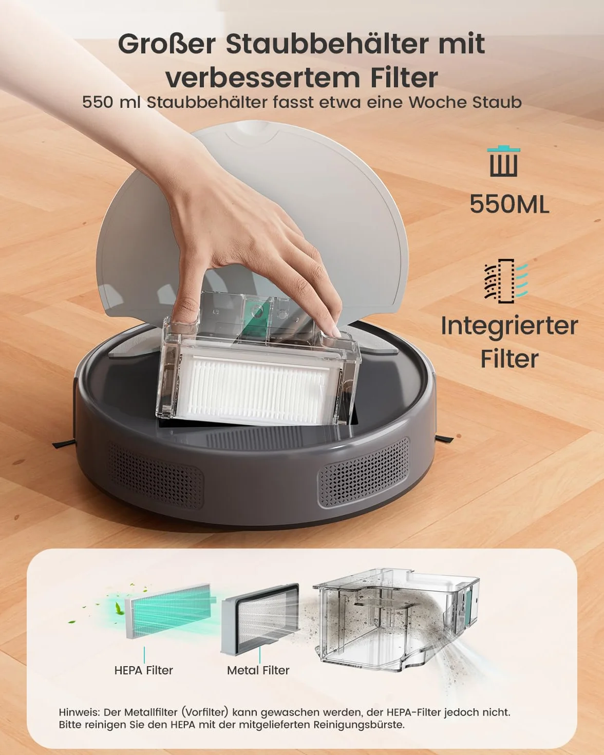 LEFANT Robot odkurzający M310G, 4500Pa, z precyzyjną nawigacją PSD, czas pracy 180 min, filtr HEPA, bezprzewodowy odkurzacz bez funkcji wycierania, idealny do sierści zwierząt, dywanów i twardych