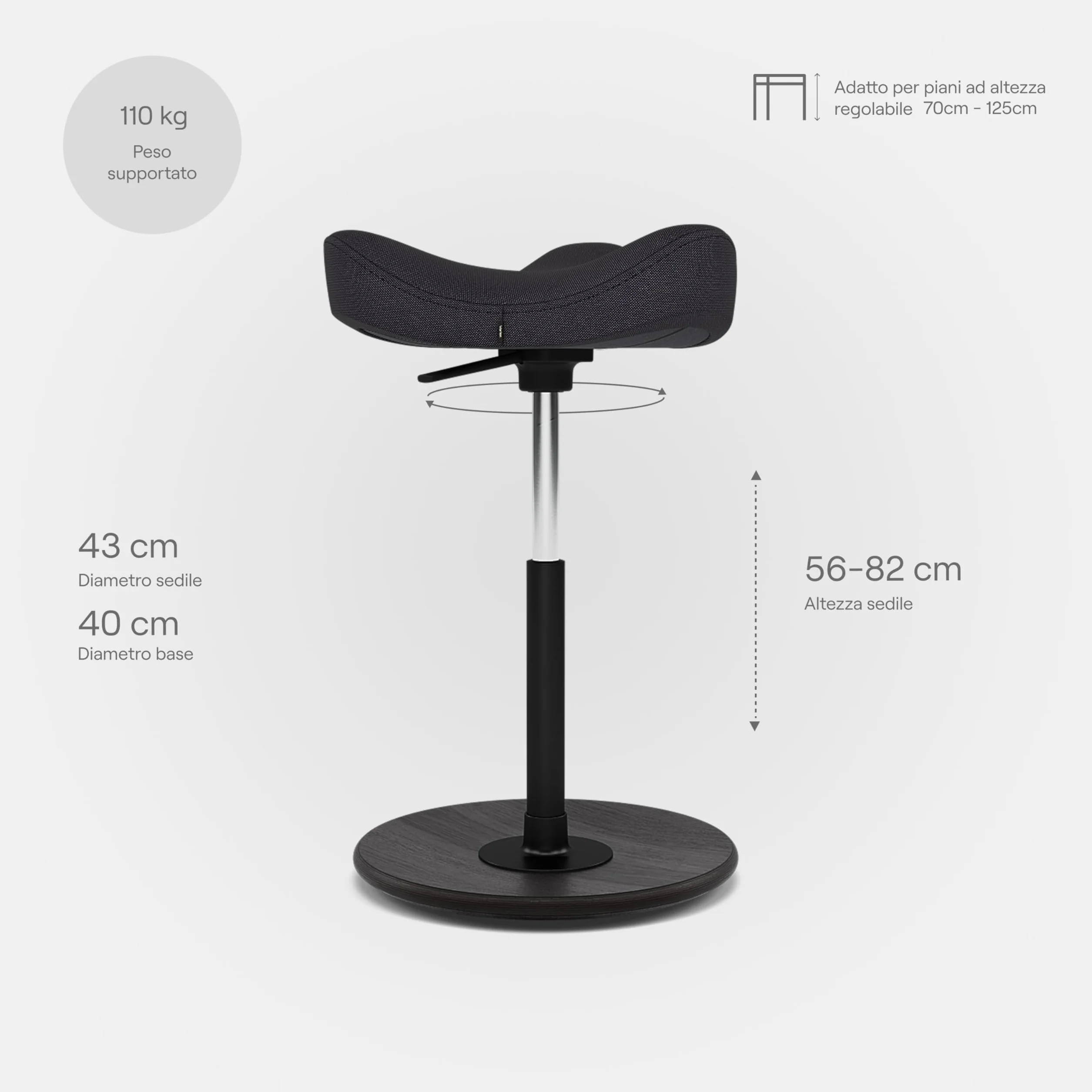 Varier Move ergonomiczny stołek o regulowanej wysokości z półką pozycyjną, drewnianą podstawą, czarny