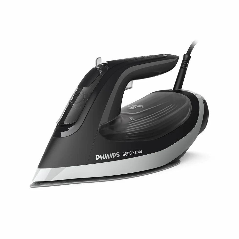 Philips Żelazko parowe serii 6000 – Gwarancja braku przypalenia, OptimalTemp, Silny strumień pary 190g, Ciągły strumień pary 45g, SteamGlide Plus, System przeciw kapaniu, Auto wyłączanie (DST6120/80)