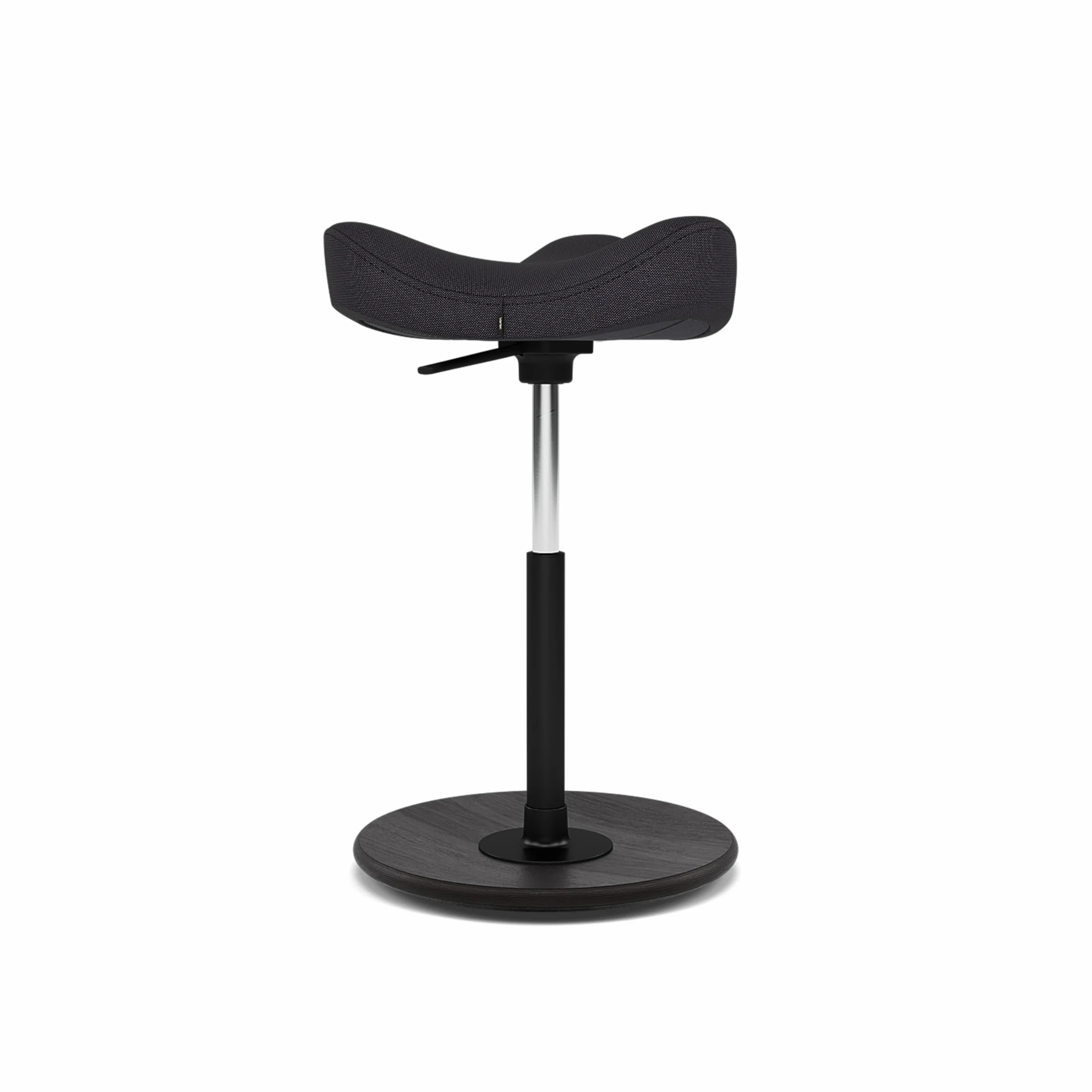 Varier Move ergonomiczny stołek o regulowanej wysokości z półką pozycyjną, drewnianą podstawą, czarny
