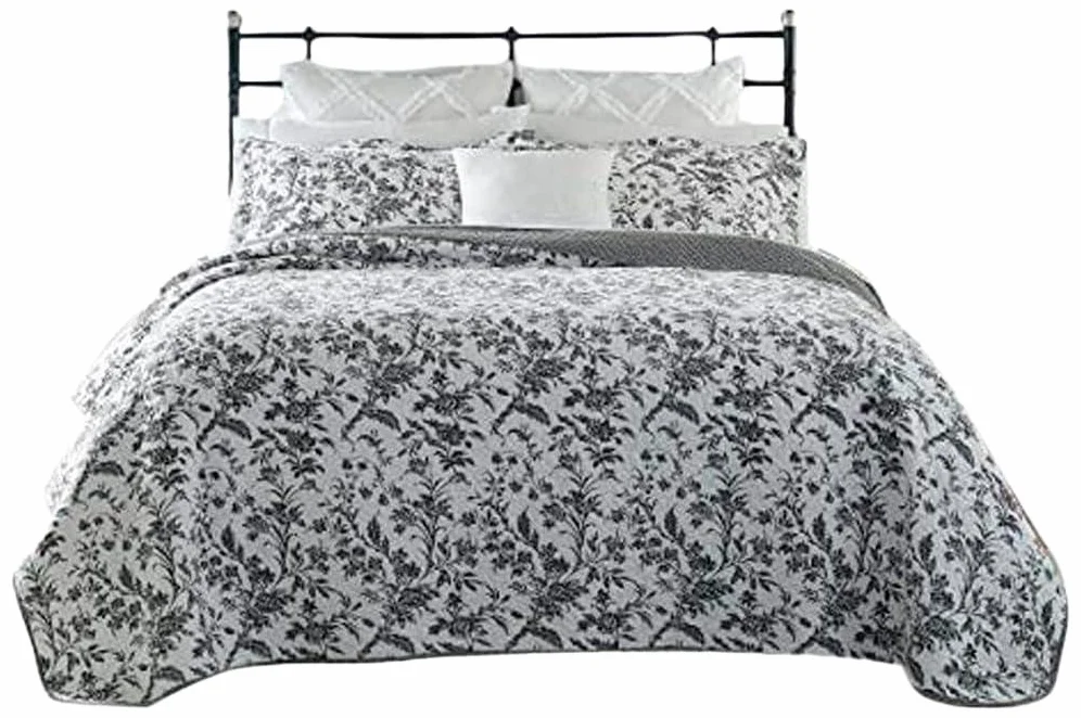 Laura Ashley Bawełniana dwustronna pościel z poszewkami, kwiatowa, Amberley czarny/biały, podwójna