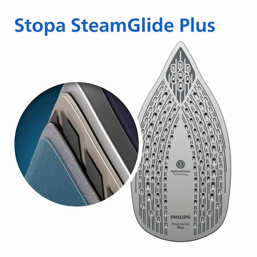 Philips Żelazko parowe serii 6000 – Gwarancja braku przypalenia, OptimalTemp, Silny strumień pary 190g, Ciągły strumień pary 45g, SteamGlide Plus, System przeciw kapaniu, Auto wyłączanie (DST6120/80)