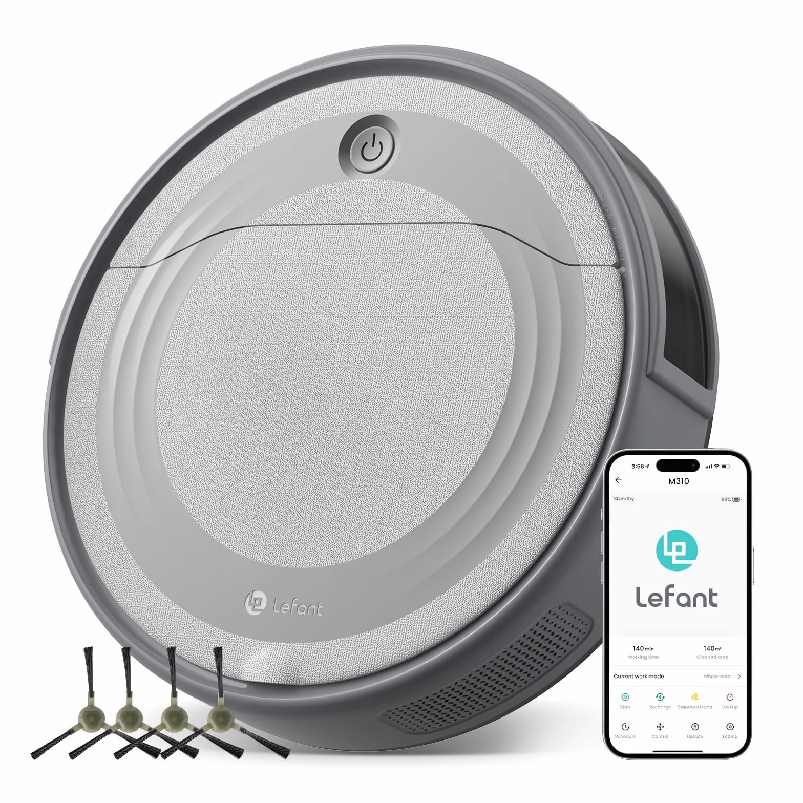 LEFANT Robot odkurzający M310G, 4500Pa, z precyzyjną nawigacją PSD, czas pracy 180 min, filtr HEPA, bezprzewodowy odkurzacz bez funkcji wycierania, idealny do sierści zwierząt, dywanów i twardych